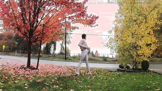 Longpussy, Sheer Leggings, Diapers and a Monstrous Ass Plug inside Outdoor on a gray Day.
