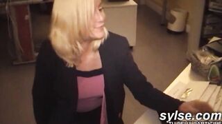 two secretaries sharing dick into office