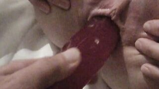 Fiance gets banged with huge vibrator and ejaculates all over it! Listen to her cum rough!