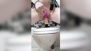 huge vibrator masturbating into restroom