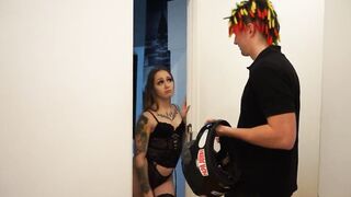 Delivery Dude Forgets Pizza So Has To Feed Hungry Client