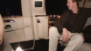 2 Dark Hair Vehicle Rides showing boobies into fishnet clothes