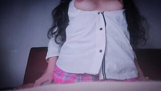 College Girl makes a tik tok dance clip and her stepfather helps her penetrate her soak cunt and the bimbos can't stand it