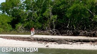Brazilian red head young mom is fuck rough on the caribbean beach
