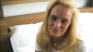slim cougar smiles sweetly at camera while her soak twat waits for penis juice