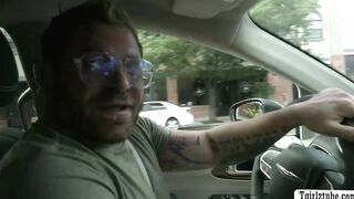 Blonde TS hitchhiker rides strangers cock