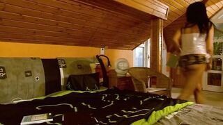 Sorana studies when to be visited by Dennis to penetrate her