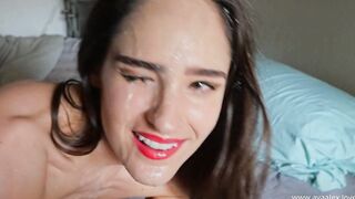 Hottie bimbos gets her face plastered inside cum!