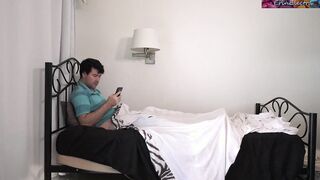 Stepmom discovers her stepson masturbating and offers to sit on his penis