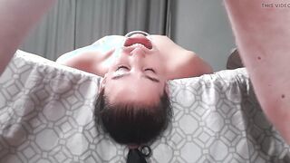 cunt with mouth swallow piss upside down with lip retractor