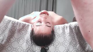 cunt with mouth swallow piss upside down with lip retractor