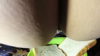 My anal sub eats a tasty sandwich prepared into her butt hole