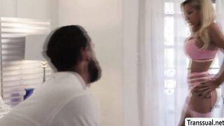 Stepbro gets his big cock suck and ride by TS stepsis