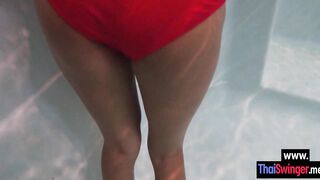 Asian teen enjoyed posing in the pool