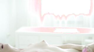Adorable blonde inside underwear shoves an electronic vibrator inside her soak vulgar vagina