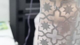 My stepmom came to my toilet, I am nude and start jerk off penis, and she pretends that nothing happened but she look
