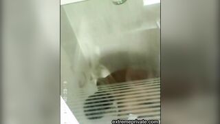 Stepmom soaps her big tits in the shower