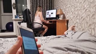Stepmom came inside my room, I'm jerking off a cock,