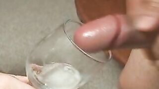 Redhead girl swallow 3 loads in glass cup