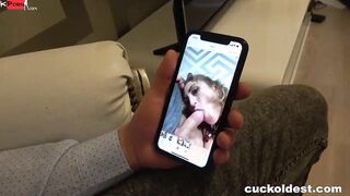 Obedient husband eats cum from another man
