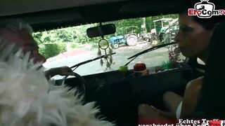 German MILF picked up by older perverted man inside outdoor