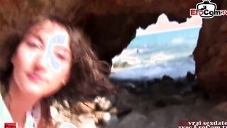 French amateur three way ffm at the beach with slim barely legal
