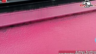 Chubby German Housewife with long titted and a huge booty fucked inside the Camper
