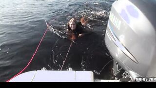 Blonde bimbo 18 year old mistress fucks big hard dick outdoors on boat