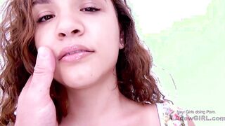 Stunning latina slowly sucks hard cock in studio