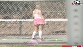 Sporty 18yo blonde cunt with mouth pick up at the tennis court