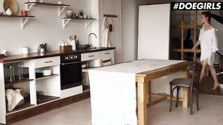 DOEGIRLS - Naughty Cutie Mary Rock Bae Clit and Twat Rubbing into the Kitchen