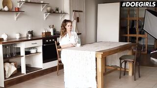 DOEGIRLS - Naughty Cutie Mary Rock Bae Clit and Twat Rubbing into the Kitchen