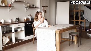 DOEGIRLS - Naughty Cutie Mary Rock Bae Clit and Twat Rubbing into the Kitchen