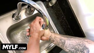 StayHomeMilf - Muscular Guy Tricks Long Tit Blindfolded Mom And Makes Her Slobbers On His Manhood