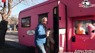 German blonde Skank with huge natural breasts pick up for sex inside the camper van