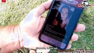 Petite German Cougar with tiny boobs and ebony Hair banged! on a Chair