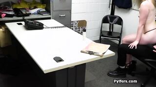 Blonde Krissy bouncing on guards dick at the office