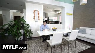 Mylf Labs - Lucky Stud Peeks Under His Skinny Milf Maid's Skirt And Sees A Butt Plug - Full Scene