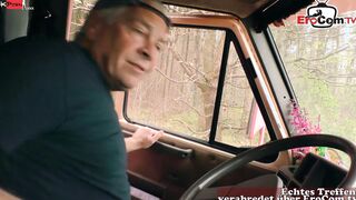 German dark haired 18 Year Old pick up at the street for sex into a Camper