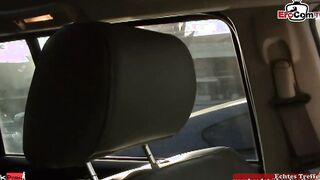 Blonde slut with gigantic boobs and a thin body getting a mouth cummed
