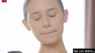Cute dark haired uses her chopsticks to masturbate to an orgasm