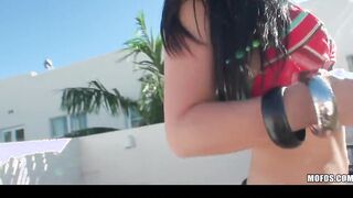 Big Ass Dark Haired Latina Girlfriend fucks hard dick after tanning