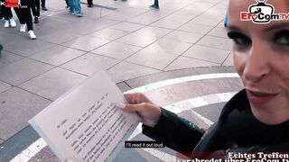 German thin blonde old MILF at outdoor street date