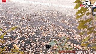 German thin blonde old MILF at outdoor street date