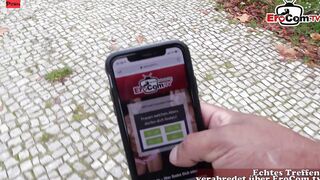 German thin blonde old MILF at outdoor street date