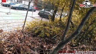German thin blonde old MILF at outdoor street date