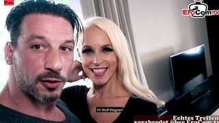 German thin blonde old MILF at outdoor street date