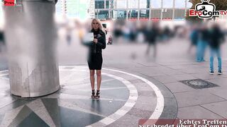 German thin blonde old MILF at outdoor street date