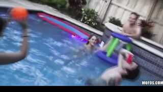 two slutty petite dipping girlfriends start sex party at a pool party