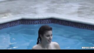 two slutty petite dipping girlfriends start sex party at a pool party